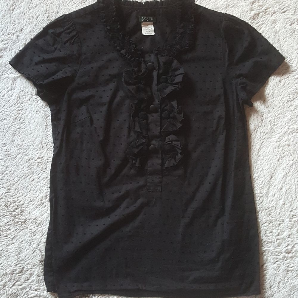 J. Crew Ruffle Front Top Raw Hem‎ Neck Womens Size 2 Black